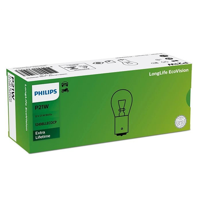 Лампа PHILIPS P21W 21W (BA15s) 12v 12498LLECOCP